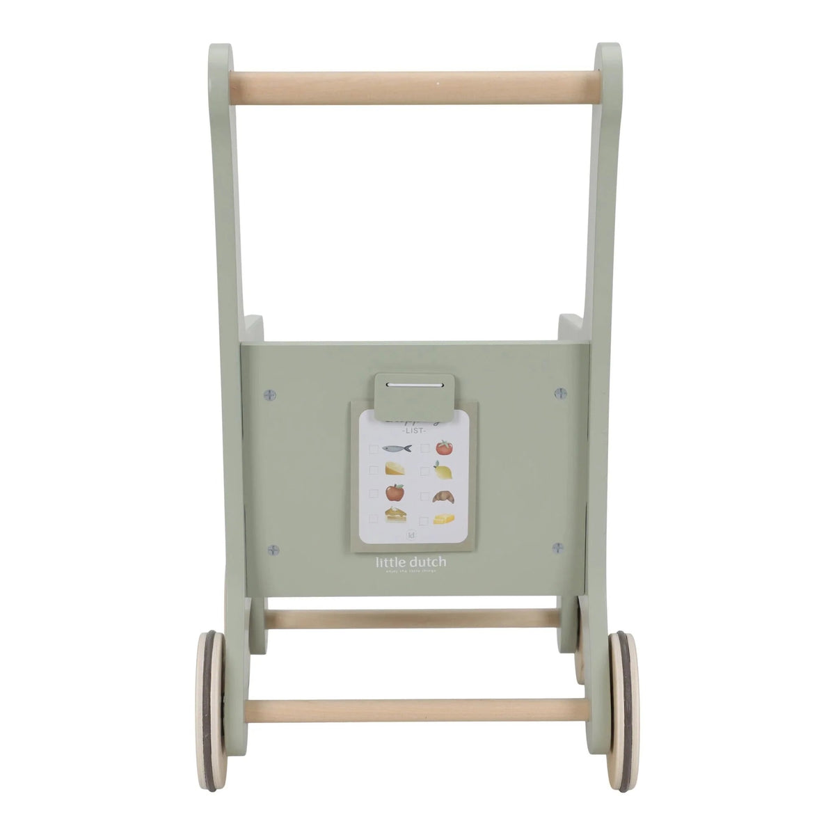 Chariot de courses en bois FSC 🛒 avec accessoires et sac inclus. Léger, robuste et parfait dès 12 mois pour imiter les grands et faire ses courses comme au marché !
