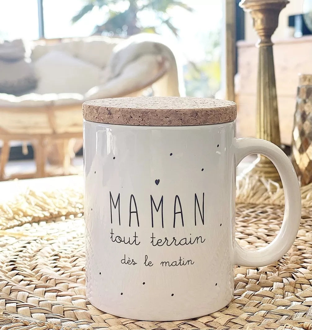 Mug Maman Tout Terrain – Céramique et couvercle en liège français