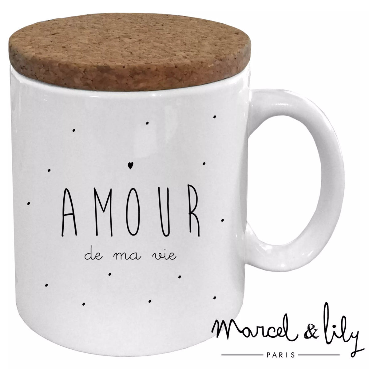 Mug "Amour de ma vie" avec couvercle en liège ❤️ Marcel & Lily