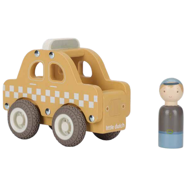 Taxi en bois FSC – Jouet d’éveil et véhicule classique LITTLE DUTCH