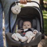 Offrez des nuits sereines à bébé avec la peluche bruit blanc Lou 🐻. Portable et douce, sons apaisants (battements de cœur & bruit blanc), idéale poussette, siège auto & voyages