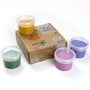 Coffret 4 pots peinture aux doigts “Luka”, naturelle et vegan, couleurs jaune, vert, rose et violet. Texture crémeuse anti-éclaboussure, sûre pour les enfants, lavable à l’eau savonneuse.