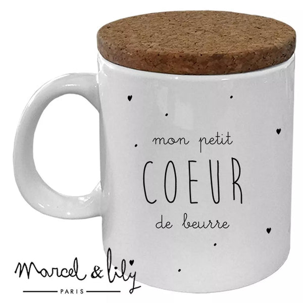 Mug "Mon petit cœur de beurre" avec couvercle en liège 🧡 Marcel & Lily