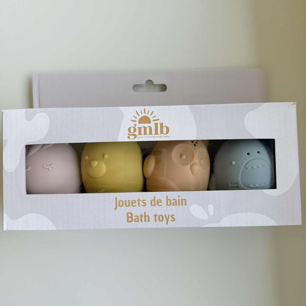 Lot de 4 jouets de bain en silicone – Licorne, Ours, Hibou et Requin