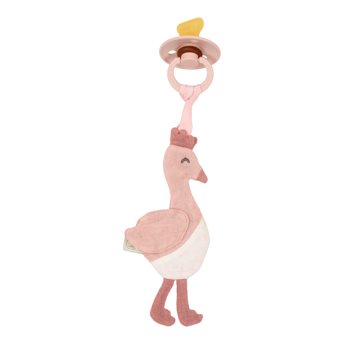 Doudou attache-tétine flamant rose en coton bio : l’allié idéal pour le confort et le quotidien de bébé.