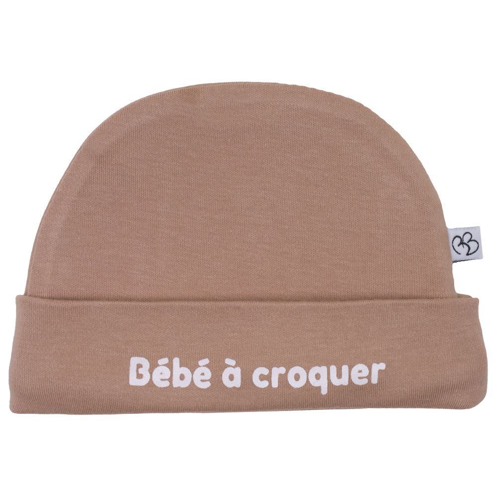 Bonnet Naissance “Bébé à croquer" mocha BB & CO