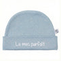 Bonnet Naissance bébé “Le mec parfait” bleu grisé BB & CO