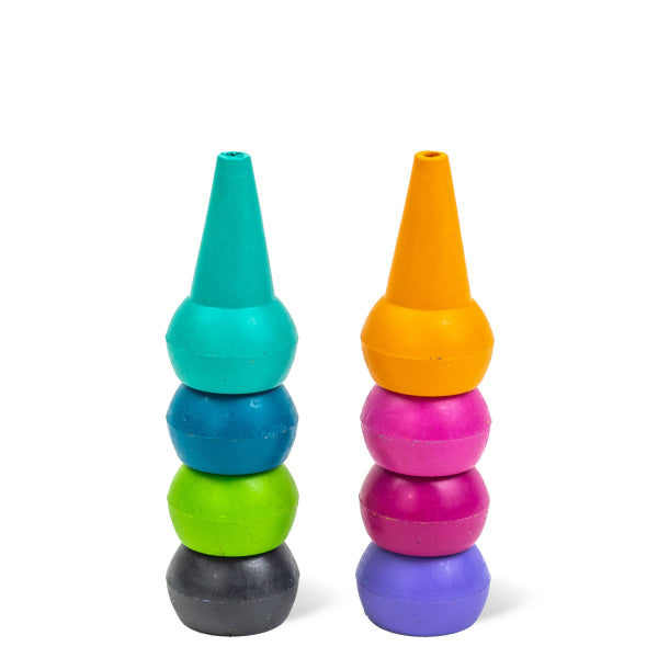 Crayons empilables Candy Colours : 8 crayons faciles à tenir pour enfants dès 2 ans. Idéal pour premiers coloriages et développement motricité fine.