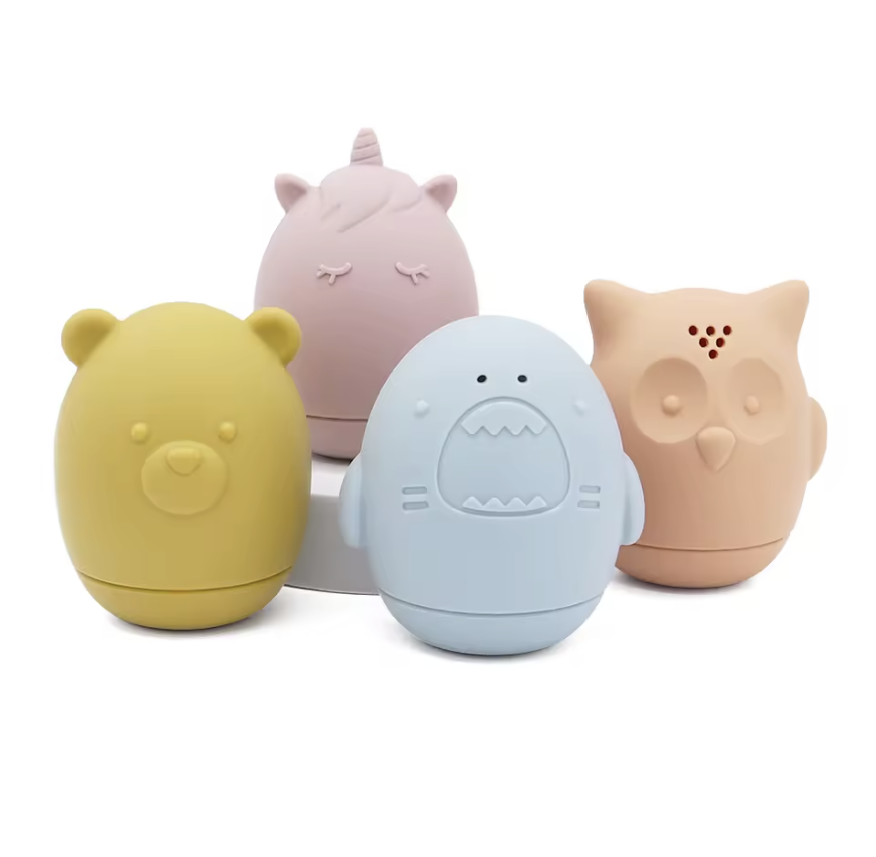 Lot de 4 jouets de bain en silicone – Licorne, Ours, Hibou et Requin
