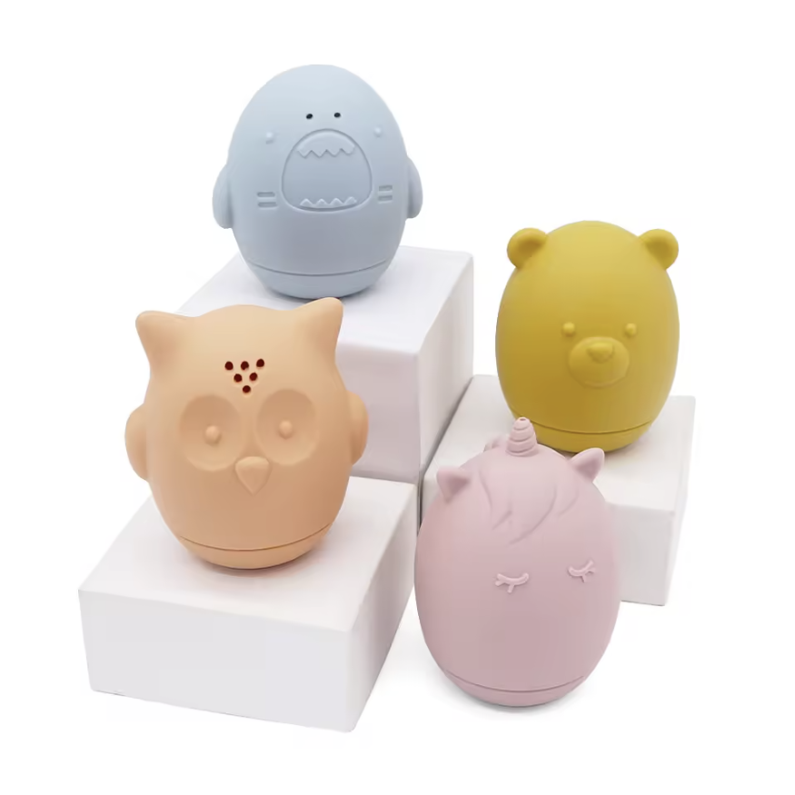Lot de 4 jouets de bain en silicone – Licorne, Ours, Hibou et Requin