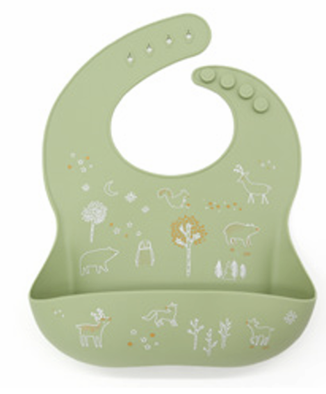 Bavoir silicone animaux de la forêt olive
