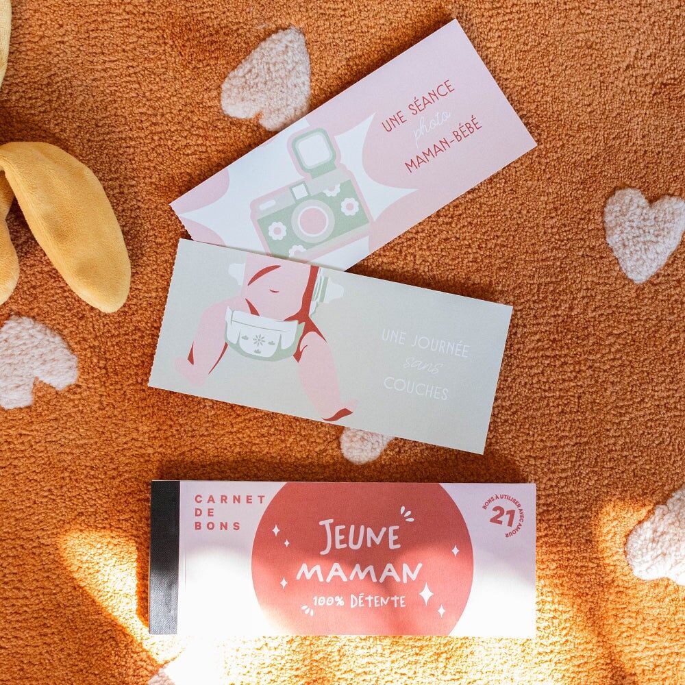 Chéquier de bons jeune maman cadeau naissance plein de douceur