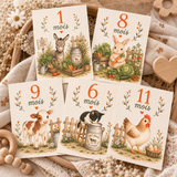 Cartes étapes 12 mois thème ferme Petit coeur salé