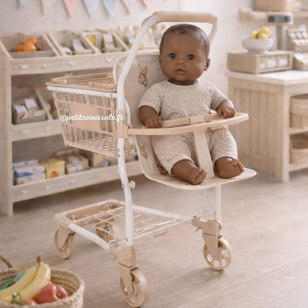 Chariot de courses enfant beige – Jouet imitation motif ours Roma
