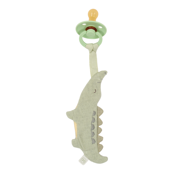 Doudou attache-tétine crocodile en coton bio : l’indispensable pour un bébé rassuré et une tétine toujours à portée.