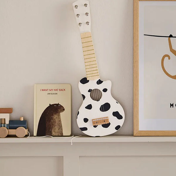 Guitare enfant en bois noir et blanc – jouet musical dès 3 ans