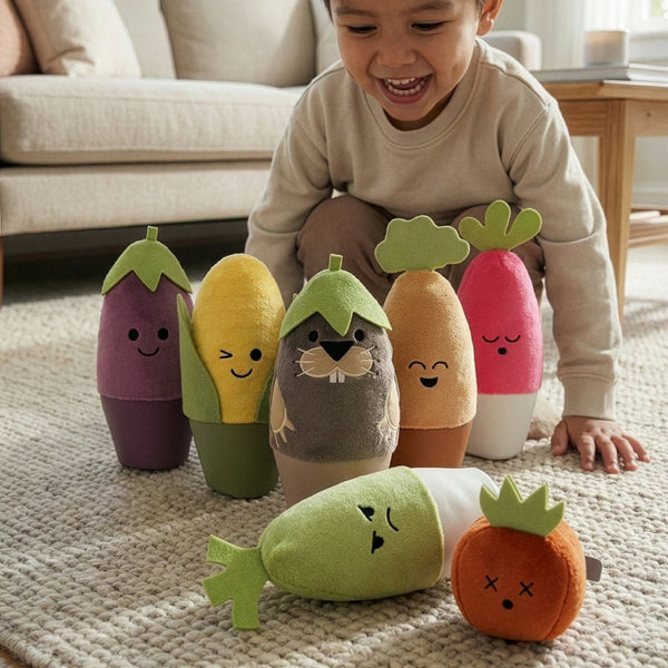 Set de Bowling Potager – Un adorable jeu de quilles en tissu pour bébé 🍅🥕 LITTLE BIG FRIENDS