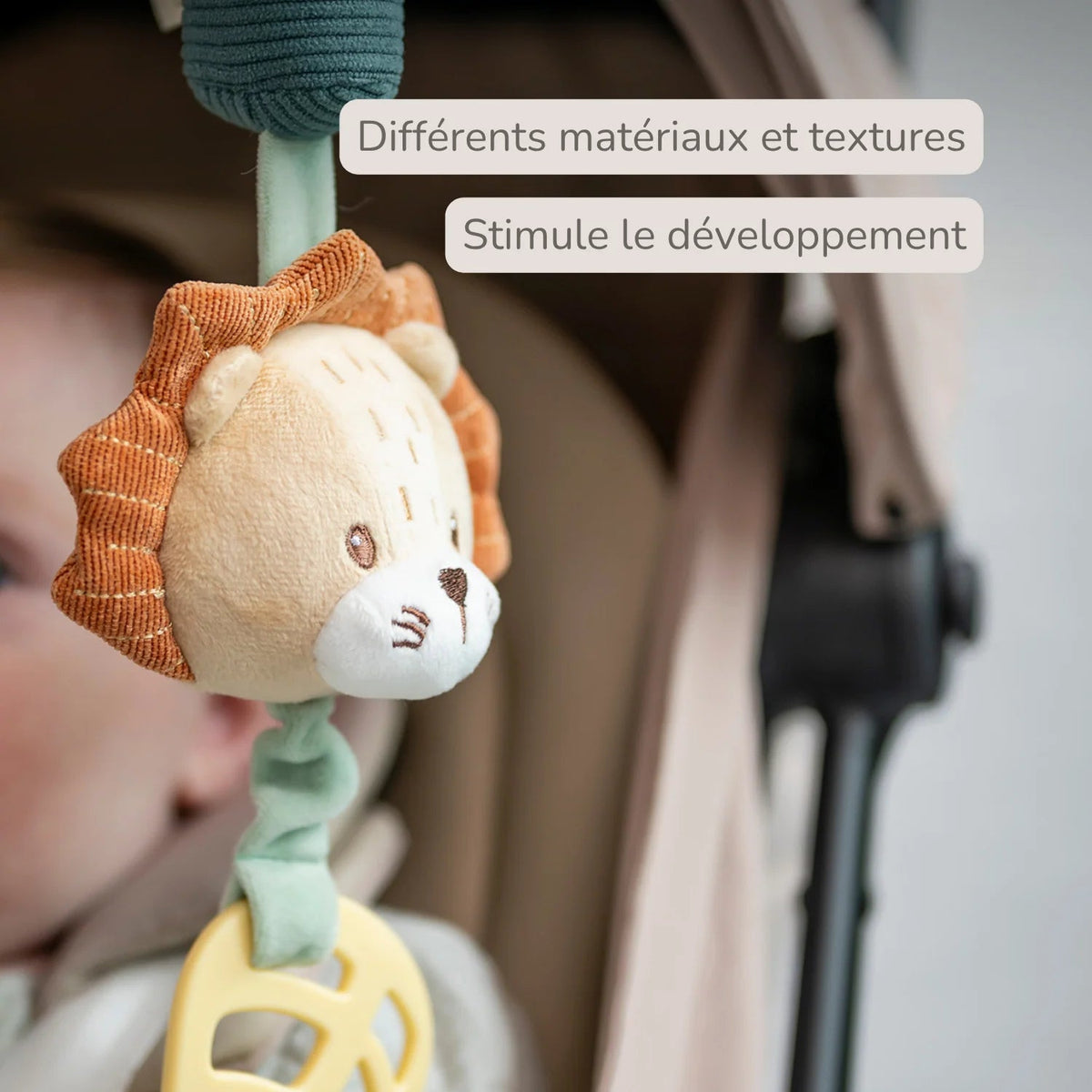 Jouet d'éveil sonore Lion Léon 28 cm – Nattou – Hochet à suspendre multicolore 🦁 NATTOU