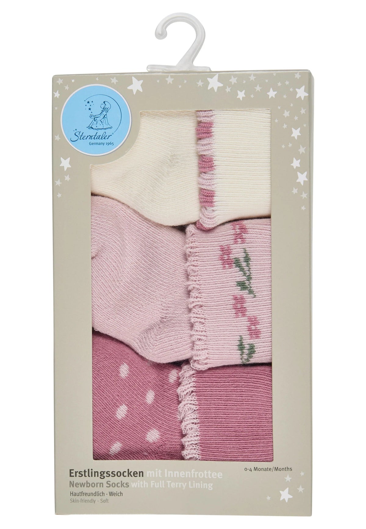 Lot de 3 paires de chaussettes bébé Fleurs – Unies, fleurs & pois – 0/4 mois STERNTALER