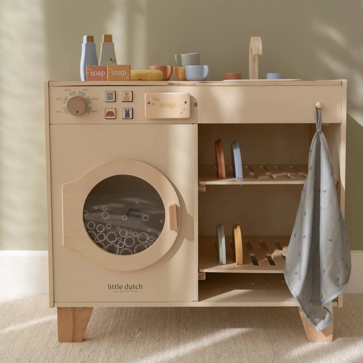 Machine à laver en bois FSC avec évier – Édition limitée 🧺 LITTLE DUTCH