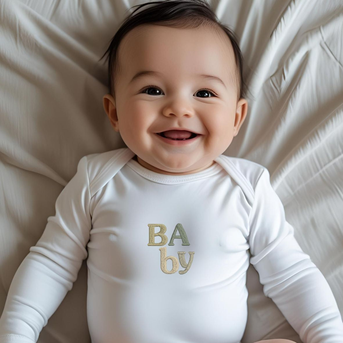 Bodie bébé brodé Olive MARINE HEART BRODERIE