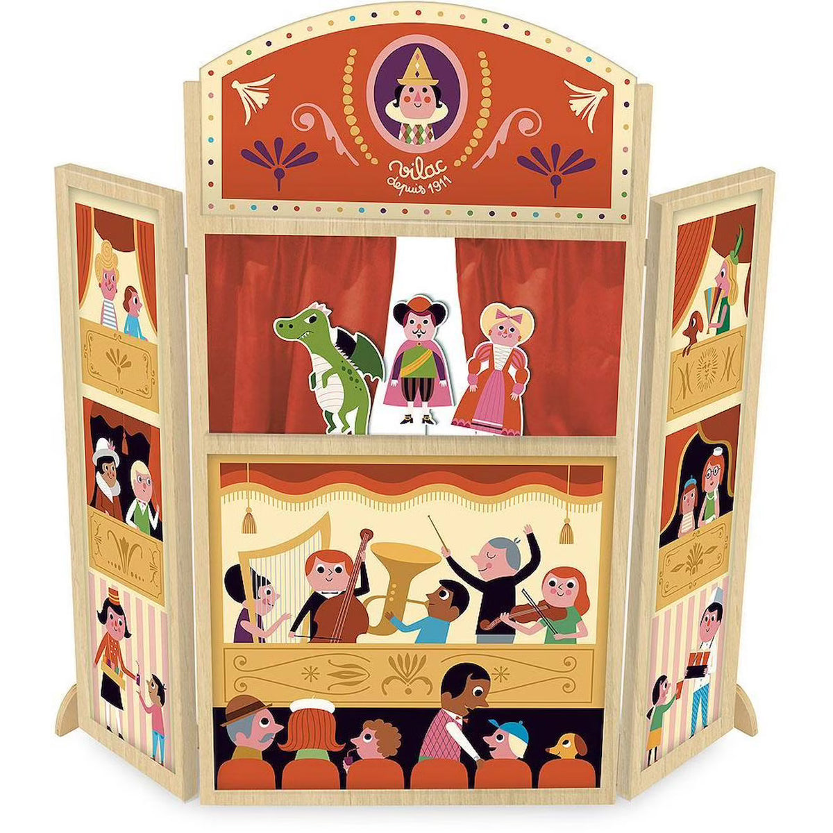 Mon joli Théâtre de marionnettes en bois rouge – dès 3 ans