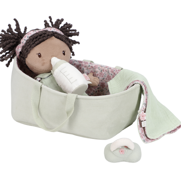 Poupon avec couffin et accessoires – Bébé Evi 12 mois+
