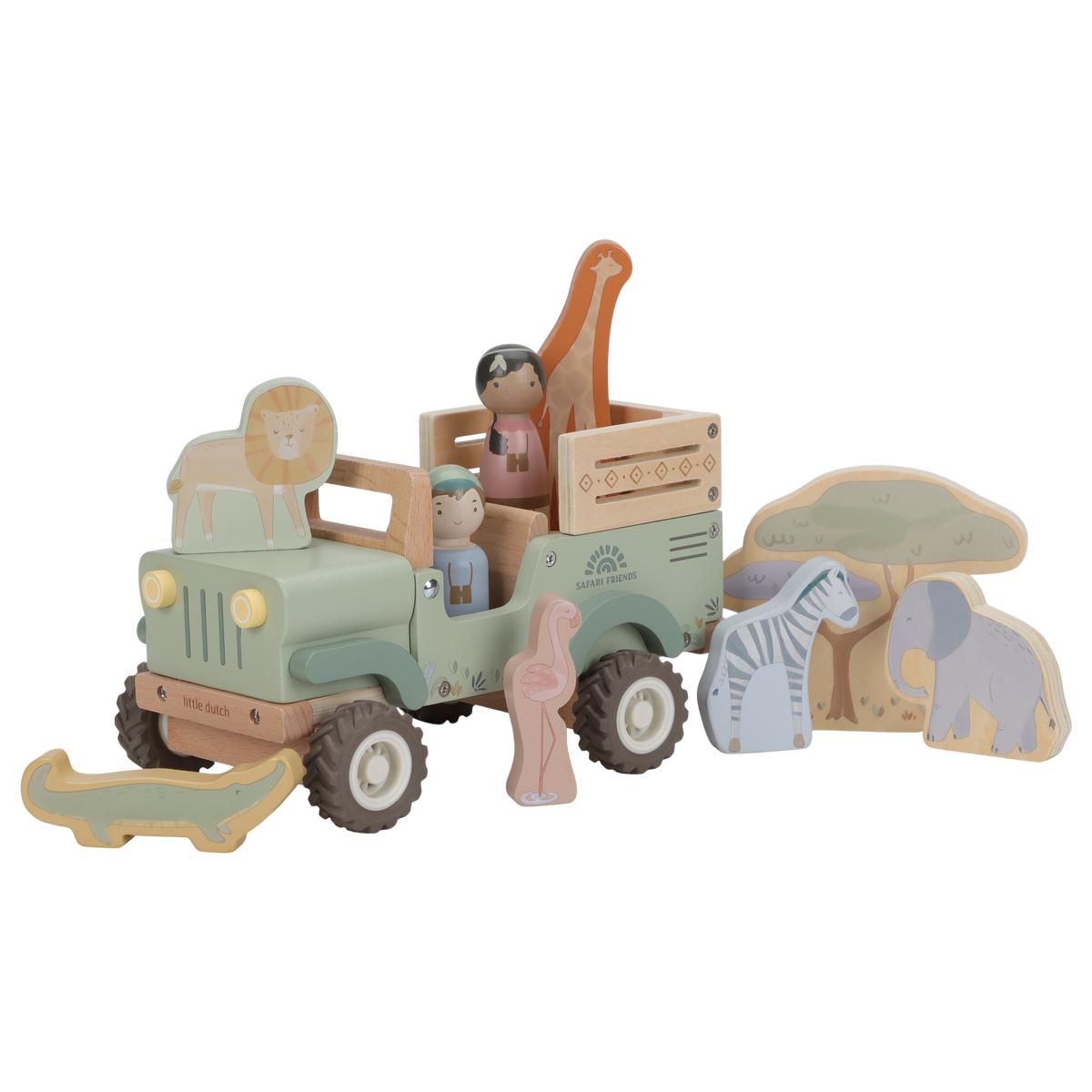 Coffret Safari Friends avec voiture de safari, animaux et personnages en bois FSC. Un jouet idéal pour développer l’imagination dès 12 mois. LITTLE DUTCH