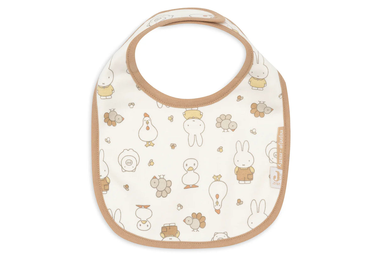 Lot de 5 bavoirs bébé imperméables Miffy Family Farm avec velcro pratique. Protégez les vêtements de bébé et facilitez les repas. Motifs colorés et adorables.