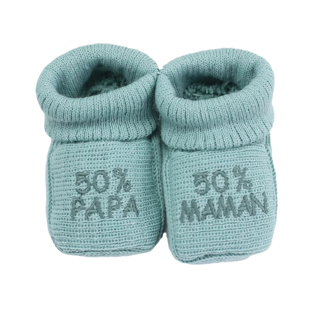 Chaussons bébé 50% papa/50% maman vert TROIS KILOS SEPT