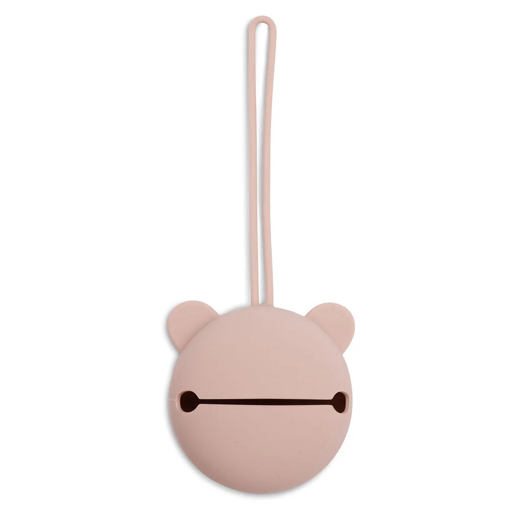 Étui à tétine en silicone sans BPA. Pratique, hygiénique et nomade, il protège la sucette de bébé en déplacement et s’accroche partout.