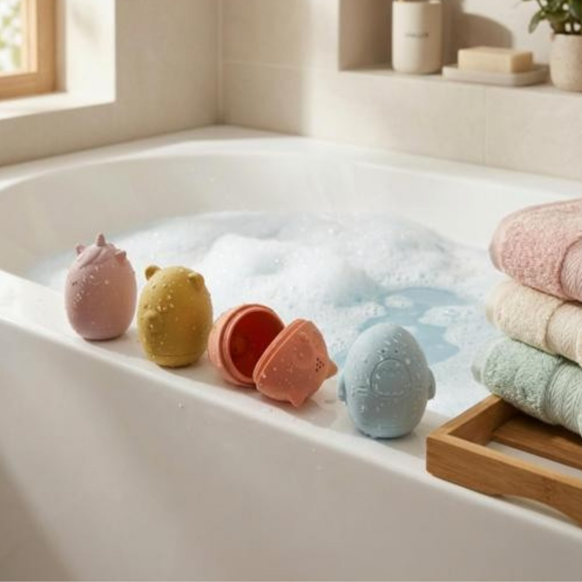 Lot de 4 jouets de bain en silicone – Licorne, Ours, Hibou et Requin GMLB