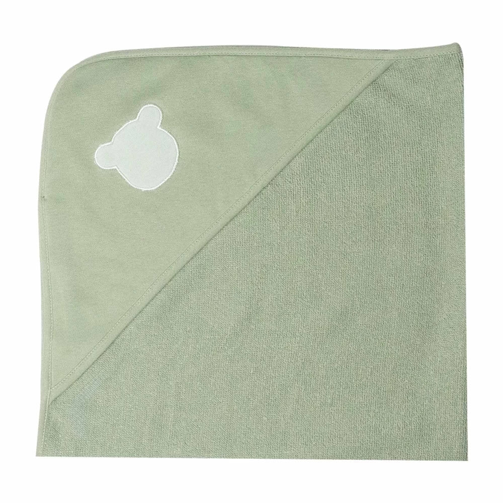 Sortie de bain bébé – Lot de 2 capes de bain avec capuche Vert ourson TROIS KILOS SEPT