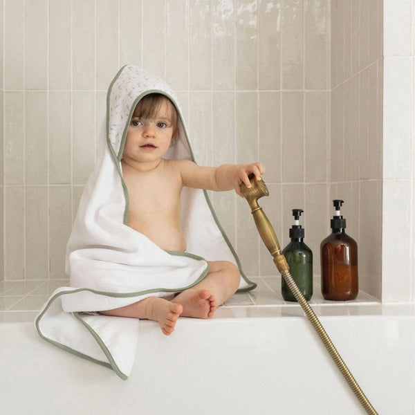 Sortie de bain bébé – Lot de 2 capes de bain avec capuche Vert ourson TROIS KILOS SEPT