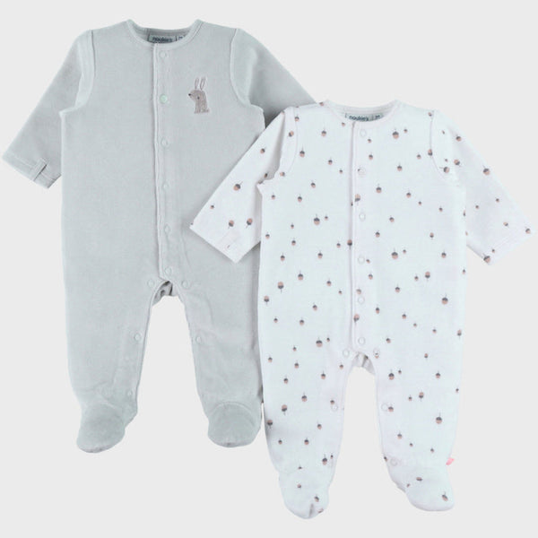 Lot de 2 pyjamas bébé en velours vert écru NOUKIES