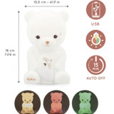 Veilleuse bébé en silicone souple 18 cm. 3 couleurs apaisantes, rechargeable USB et idéale dès la naissance.