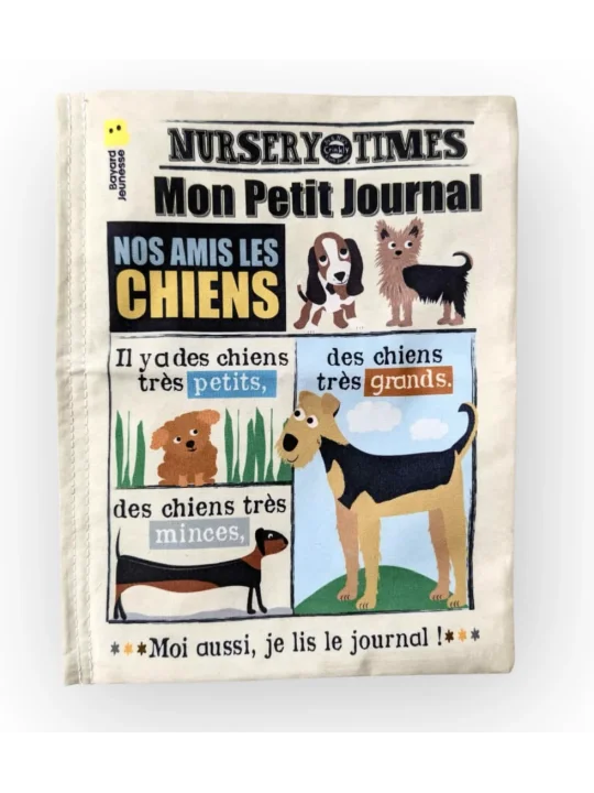 Crinkly Les Chiens : livre en tissu sensoriel dès 3 mois. Stimule motricité fine, éveil des sens et apprentissage du vocabulaire des chiens. Boutique bébé petit coeur salé