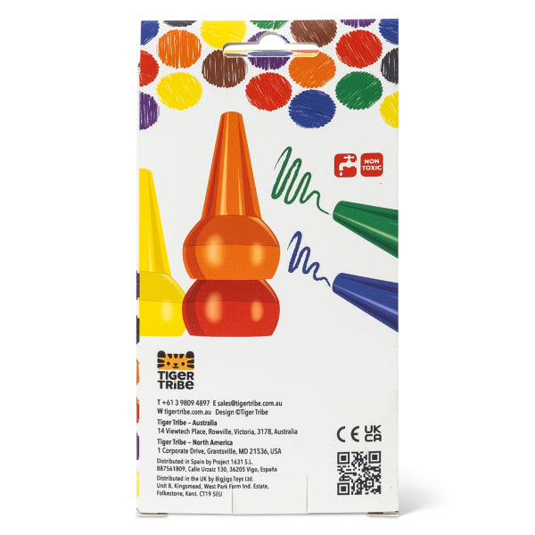 Crayons empilables Retro rainbow : 8 crayons faciles à tenir pour enfants dès 2 ans. Idéal pour premiers coloriages et développement motricité fine.
