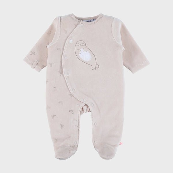 Pyjama bébé écru en velours avec broderie phoques NOUKIES