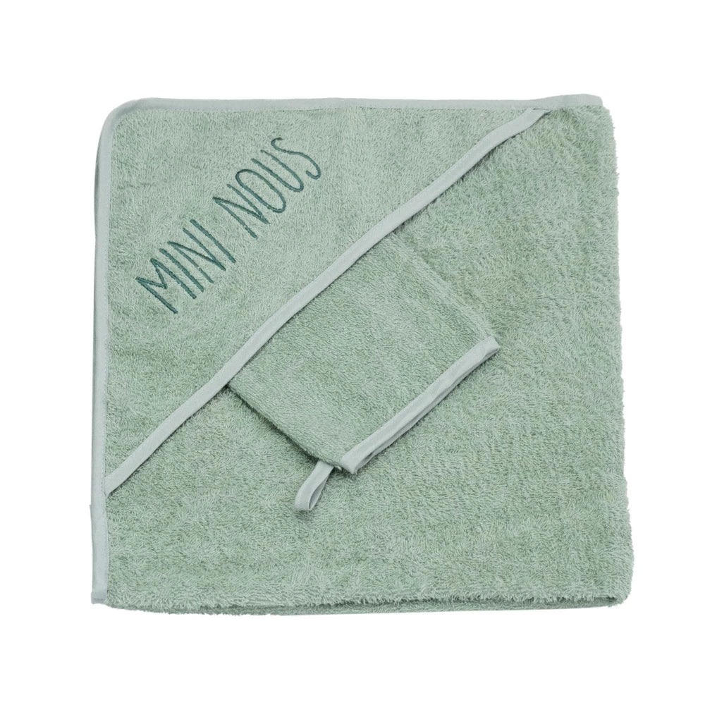 Set cape de bain et gant - Mini nous vert sauge