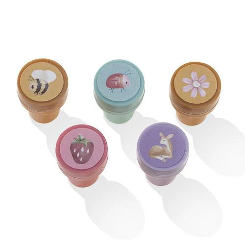 Set de 16 tampons encreurs Fairy Garden dès 3 ans. Auto-encreurs, univers féerique et boîte incluse.