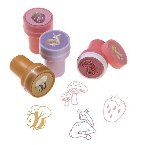 Set de 16 tampons encreurs Fairy Garden dès 3 ans. Auto-encreurs, univers féerique et boîte incluse.