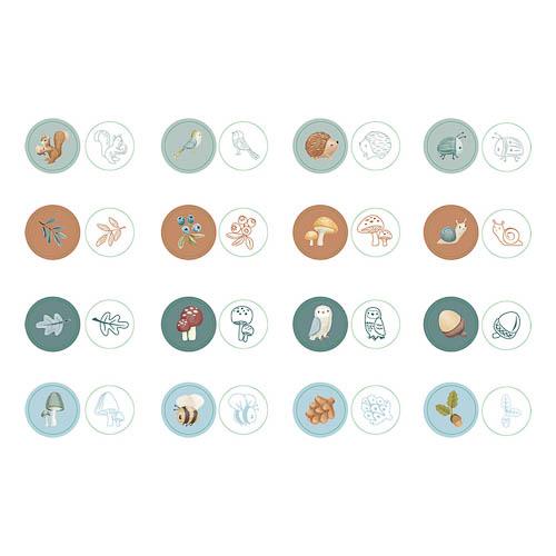 Set de 16 tampons encreurs enfant dès 3 ans. Animaux de la forêt, auto-encreurs et faciles à utiliser.