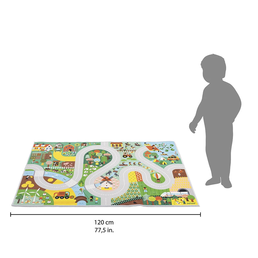Explorez la campagne avec le tapis de jeu Cross Roads 🌾 ! Routes, animaux et fermes à découvrir dès 2 ans. Tapis antidérapant compatible avec les autres circuits de la collection.