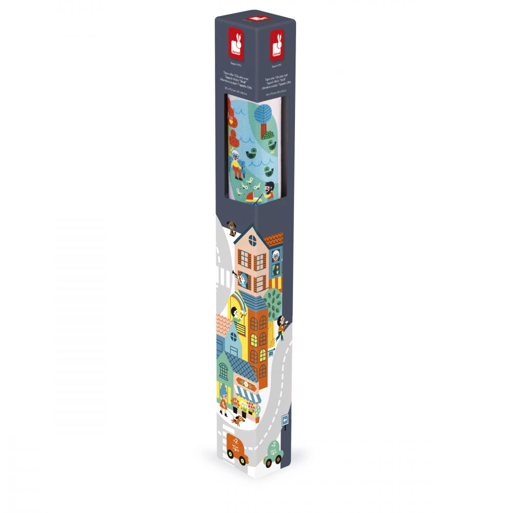 Découvrez le tapis de jeu Ville Cross Roads 🏙️. Un univers urbain plein de détails pour stimuler l’imagination et jouer avec ses petites voitures dès 2 ans !