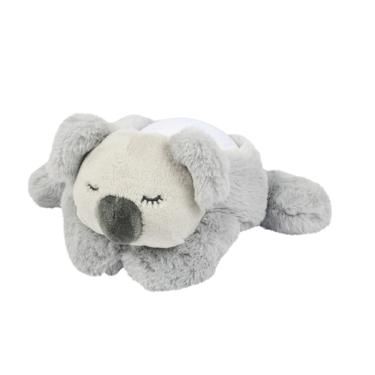 Veilleuse peluche pour bébé avec projection d’étoiles et sons relaxants. Timer 20 min, lumière douce et câline pour un sommeil paisible.