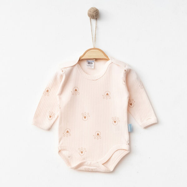 Body bébé Côtelé rose pastel et petites pattes (1, 3, 6, 9 et 12 mois)