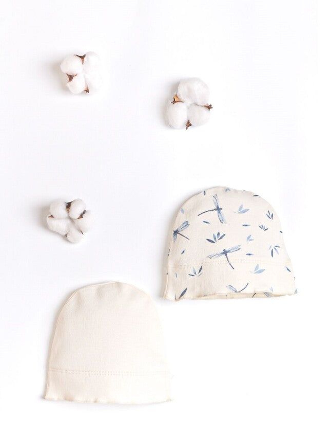 Lot de deux bonnets bébé libellules bleu 0-3 mois