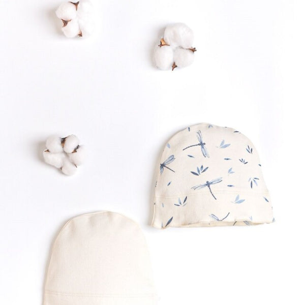 Lot de deux bonnets bébé libellules bleu 0-3 mois