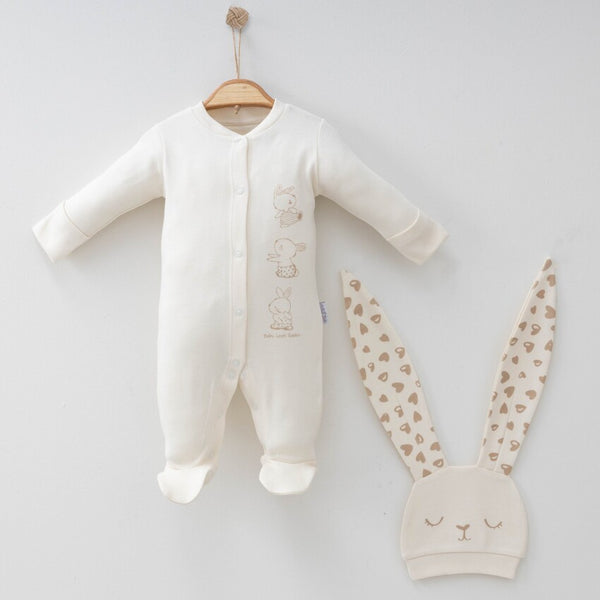 Tenue Bébé Pyjama et Bonnet Lapin Beige (0-3 mois)
